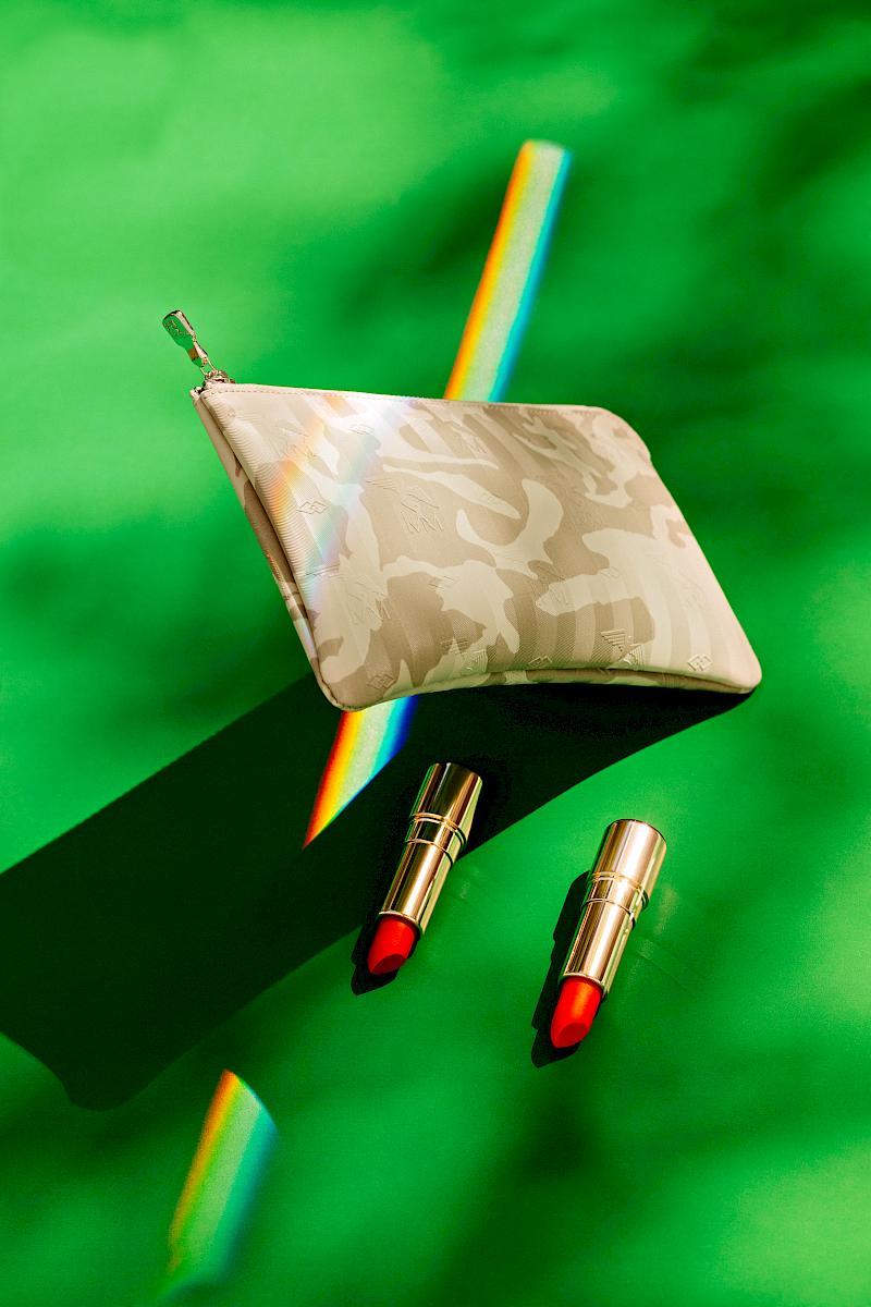 Camouflage and rainbow on Maison Mollerus case and Lancome lipsticks