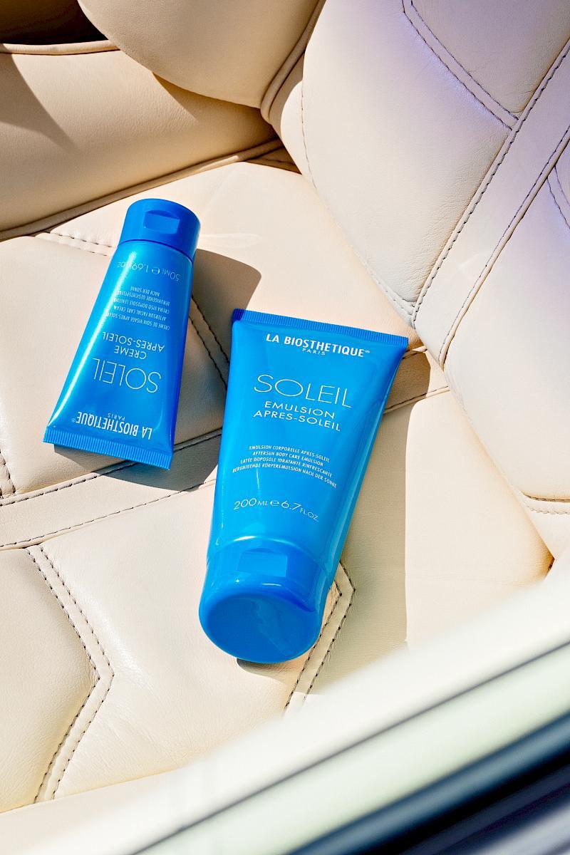 After Sun Cream Face & Body by La Biosthétique on the driver’s seat of a Ferrari 308GTS Quattrovalvole, 1982–1985