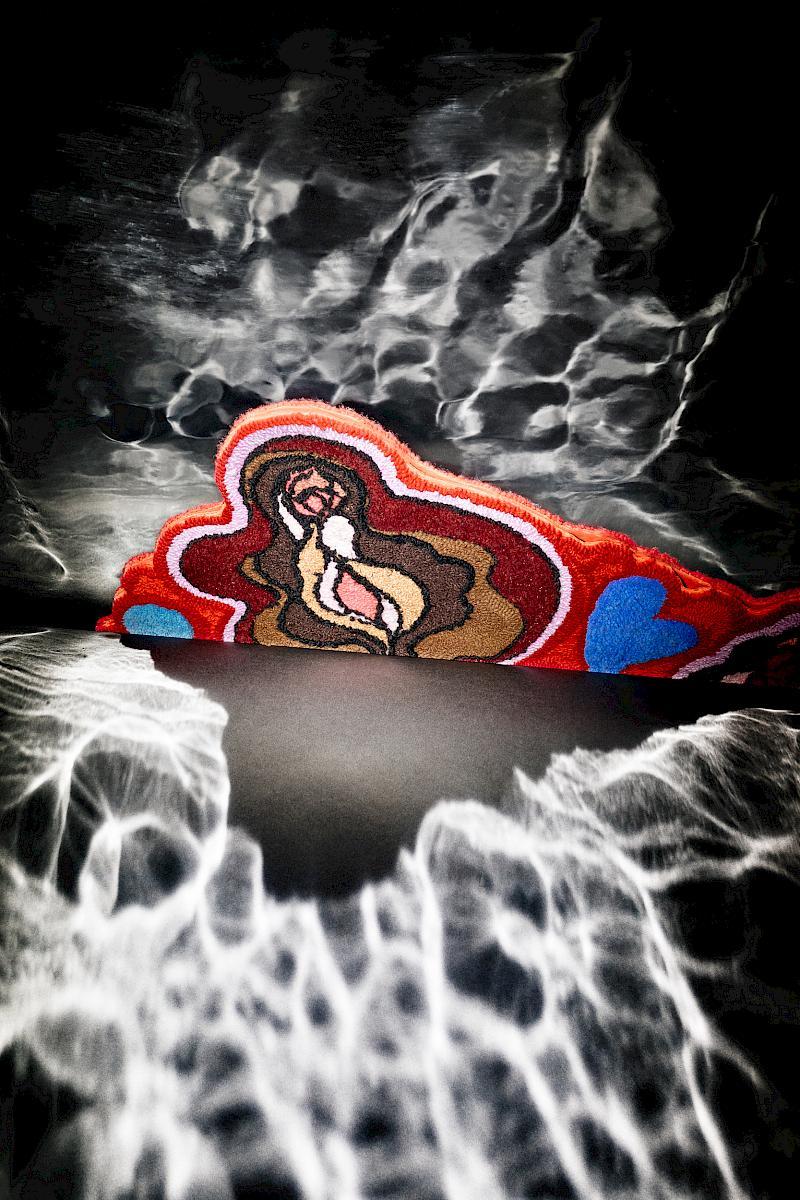 A detail of the art piece Soft Sculpture CUNT power by Talaya Schmid