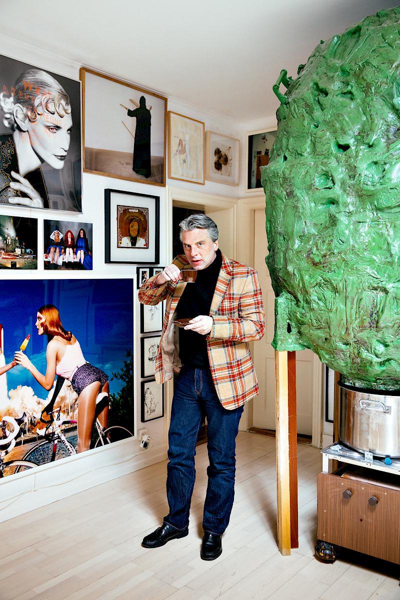 Nicola von Senger, gallerist in his flat in Zurich